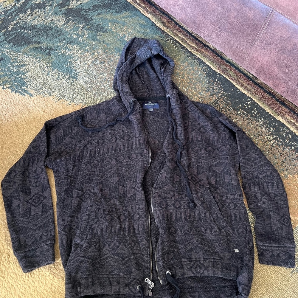 American Eagle Outfitters Black Patterned Hoodie